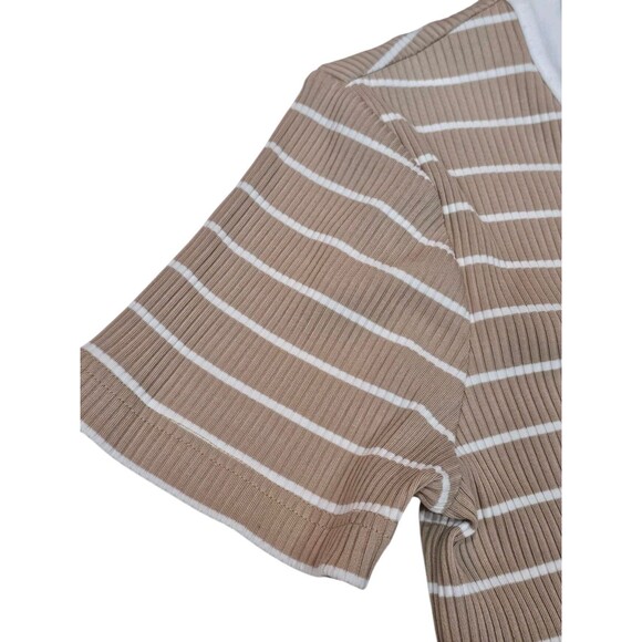 Ann Taylor Weekend V-neck Sheath Dress Striped Bodycon Midi Button Down Petite L - Picture 13 of 16
